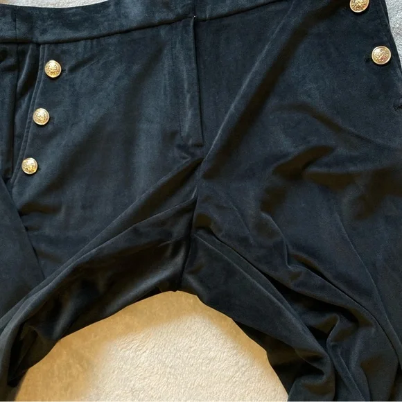 Maison D'Amelie Black Velour Straight Leg Sailor Trousers with Gold Buttons - Picture 10 of 12